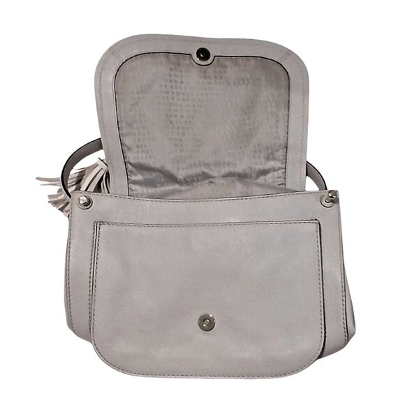 Kate Spade Leather Handbag Tassel Morter Pratt Street Rianne Neutral Gray White - Picture 3 of 12